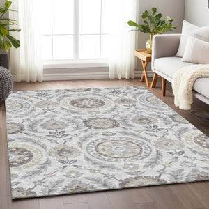 HomeRoots 8' X 10' Silver Gray & Beige Floral Washable Area Rug - Durable, Stylish, UV-Protected & Easy Care 663243