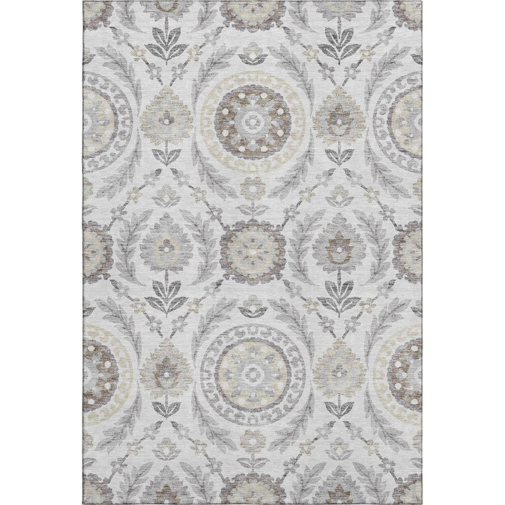 HomeRoots 8' X 10' Silver Gray & Beige Floral Washable Area Rug - Durable, Stylish, UV-Protected & Easy Care 663243