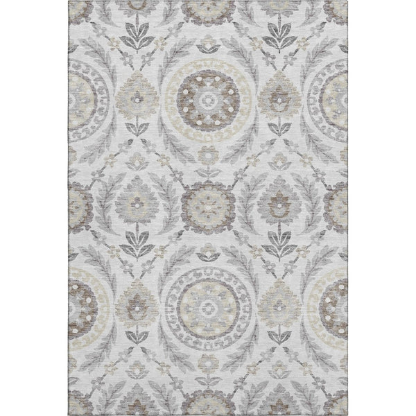 HomeRoots 8' X 10' Silver Gray & Beige Floral Washable Area Rug - Durable, Stylish, UV-Protected & Easy Care 663243