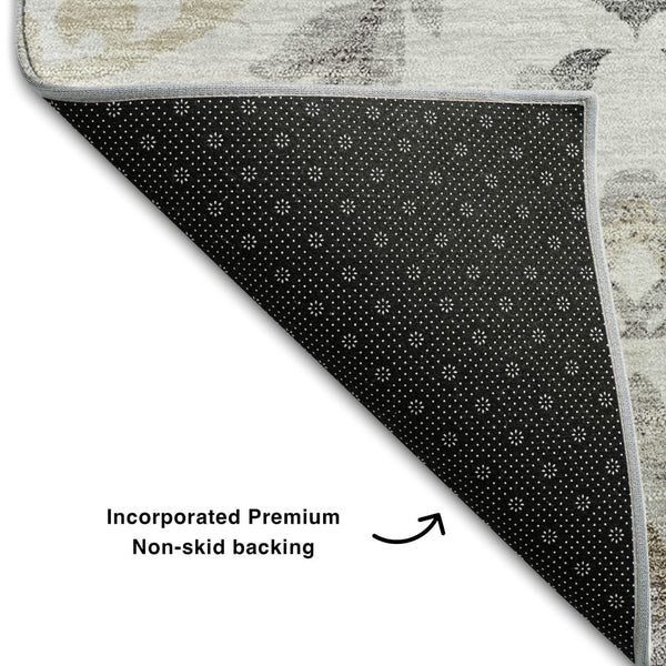 HomeRoots 8' X 10' Silver Gray & Beige Floral Washable Area Rug - Durable, Stylish, UV-Protected & Easy Care 663243