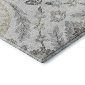 HomeRoots 8' X 10' Silver Gray & Beige Floral Washable Area Rug - Durable, Stylish, UV-Protected & Easy Care 663243