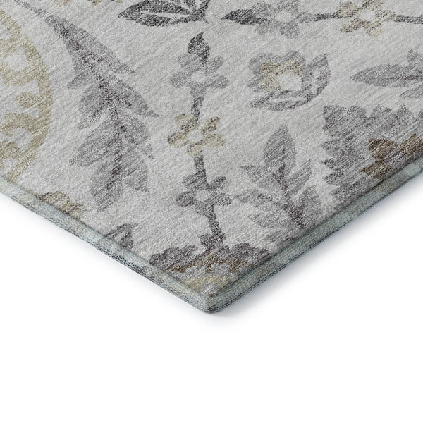 HomeRoots 8' X 10' Silver Gray & Beige Floral Washable Area Rug - Durable, Stylish, UV-Protected & Easy Care 663243