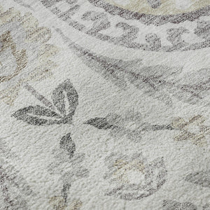 HomeRoots 8' X 10' Silver Gray & Beige Floral Washable Area Rug - Durable, Stylish, UV-Protected & Easy Care 663243