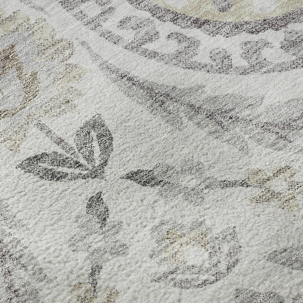 HomeRoots 8' X 10' Silver Gray & Beige Floral Washable Area Rug - Durable, Stylish, UV-Protected & Easy Care 663243