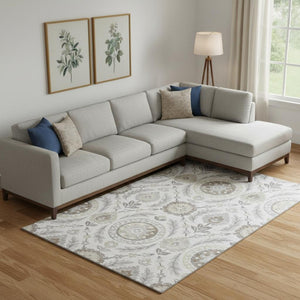 HomeRoots 10' X 14' Silver Gray Floral Area Rug – Washable, UV Protected, Durable & Stylish for High-Traffic Areas 663245