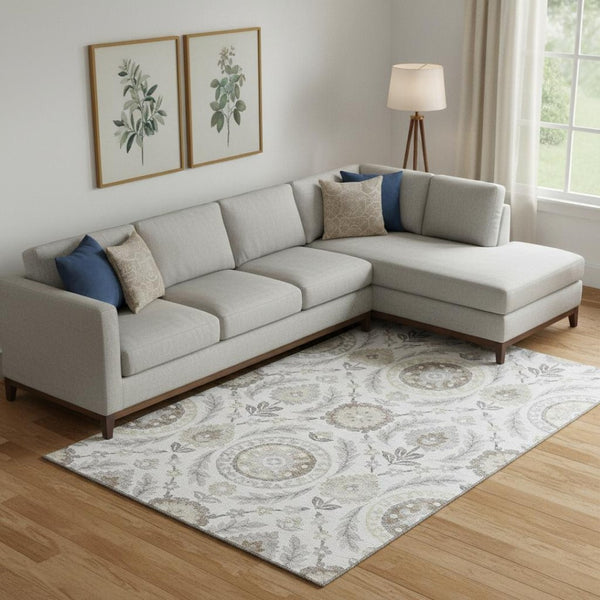 HomeRoots 10' X 14' Silver Gray Floral Area Rug – Washable, UV Protected, Durable & Stylish for High-Traffic Areas 663245