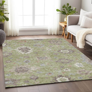 HomeRoots 5' X 8' Artichoke Green Floral Medallion Area Rug - Washable, Durable, UV-Protected, Stain-Resistant 663259