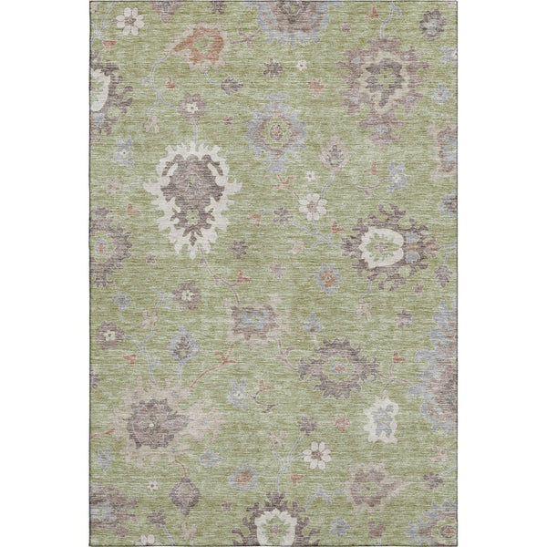HomeRoots 5' X 8' Artichoke Green Floral Medallion Area Rug - Washable, Durable, UV-Protected, Stain-Resistant 663259