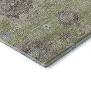 HomeRoots 5' X 8' Artichoke Green Floral Medallion Area Rug - Washable, Durable, UV-Protected, Stain-Resistant 663259