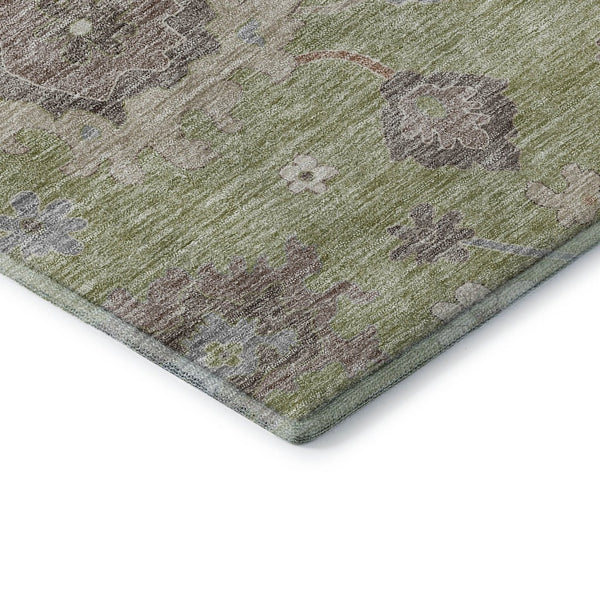 HomeRoots 5' X 8' Artichoke Green Floral Medallion Area Rug - Washable, Durable, UV-Protected, Stain-Resistant 663259