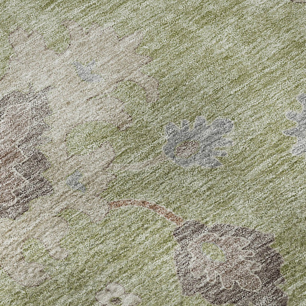 HomeRoots 5' X 8' Artichoke Green Floral Medallion Area Rug - Washable, Durable, UV-Protected, Stain-Resistant 663259