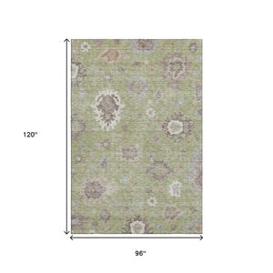 HomeRoots 8' X 10' Artichoke Green Floral Medallion Area Rug – Washable, UV-Protected, Stylish & Durable 663261