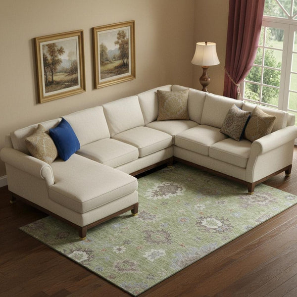 HomeRoots 8' X 10' Artichoke Green Floral Medallion Area Rug – Washable, UV-Protected, Stylish & Durable 663261