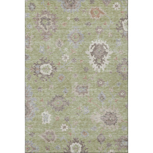 HomeRoots 10' Artichoke Green Beige Floral Medallion Washable Area Rug with UV Protection for Family Spaces 663263
