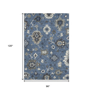 HomeRoots 8' X 10' Floral Medallion Area Rug in Blue-Gray & White - Washable, UV Protected & Stain-Resistant 663273