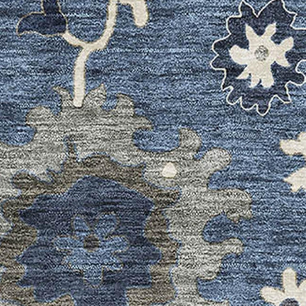 HomeRoots 8' X 10' Floral Medallion Area Rug in Blue-Gray & White - Washable, UV Protected & Stain-Resistant 663273