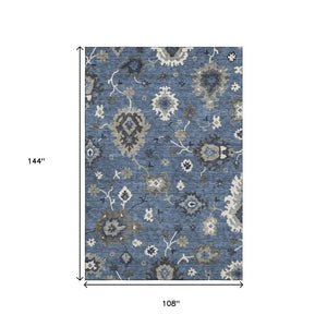 HomeRoots 9' X 12' Timeless Blue Gray Floral Medallion Area Rug - Washable, UV Protected, Durable Design! 663274