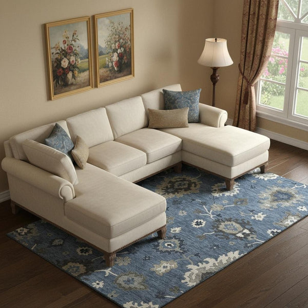 HomeRoots 9' X 12' Timeless Blue Gray Floral Medallion Area Rug - Washable, UV Protected, Durable Design! 663274