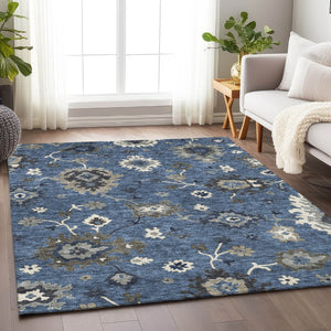 HomeRoots 9' X 12' Timeless Blue Gray Floral Medallion Area Rug - Washable, UV Protected, Durable Design! 663274