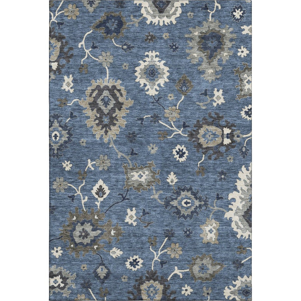 HomeRoots 9' X 12' Timeless Blue Gray Floral Medallion Area Rug - Washable, UV Protected, Durable Design! 663274