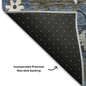 HomeRoots 9' X 12' Timeless Blue Gray Floral Medallion Area Rug - Washable, UV Protected, Durable Design! 663274