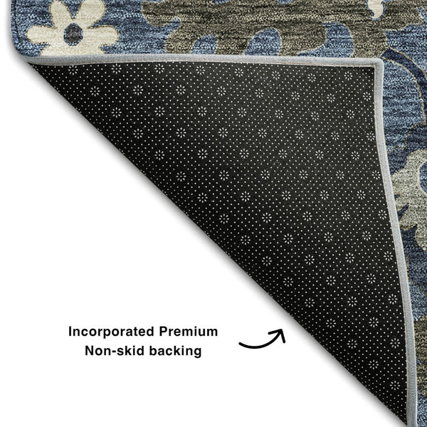 HomeRoots 9' X 12' Timeless Blue Gray Floral Medallion Area Rug - Washable, UV Protected, Durable Design! 663274