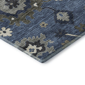 HomeRoots 9' X 12' Timeless Blue Gray Floral Medallion Area Rug - Washable, UV Protected, Durable Design! 663274