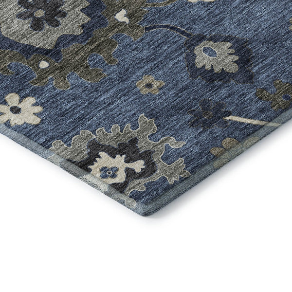 HomeRoots 9' X 12' Timeless Blue Gray Floral Medallion Area Rug - Washable, UV Protected, Durable Design! 663274