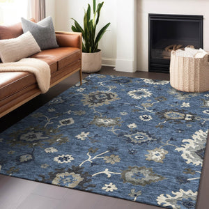 HomeRoots 9' X 12' Timeless Blue Gray Floral Medallion Area Rug - Washable, UV Protected, Durable Design! 663274
