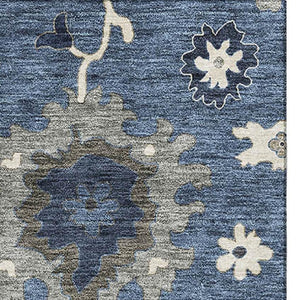 HomeRoots 9' X 12' Timeless Blue Gray Floral Medallion Area Rug - Washable, UV Protected, Durable Design! 663274
