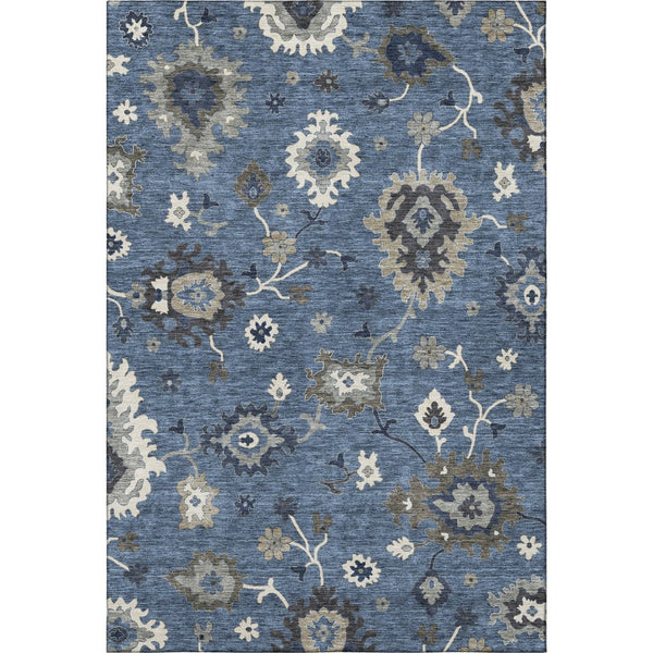 HomeRoots 9' X 12' Timeless Blue Gray Floral Medallion Area Rug - Washable, UV Protected, Durable Design! 663274