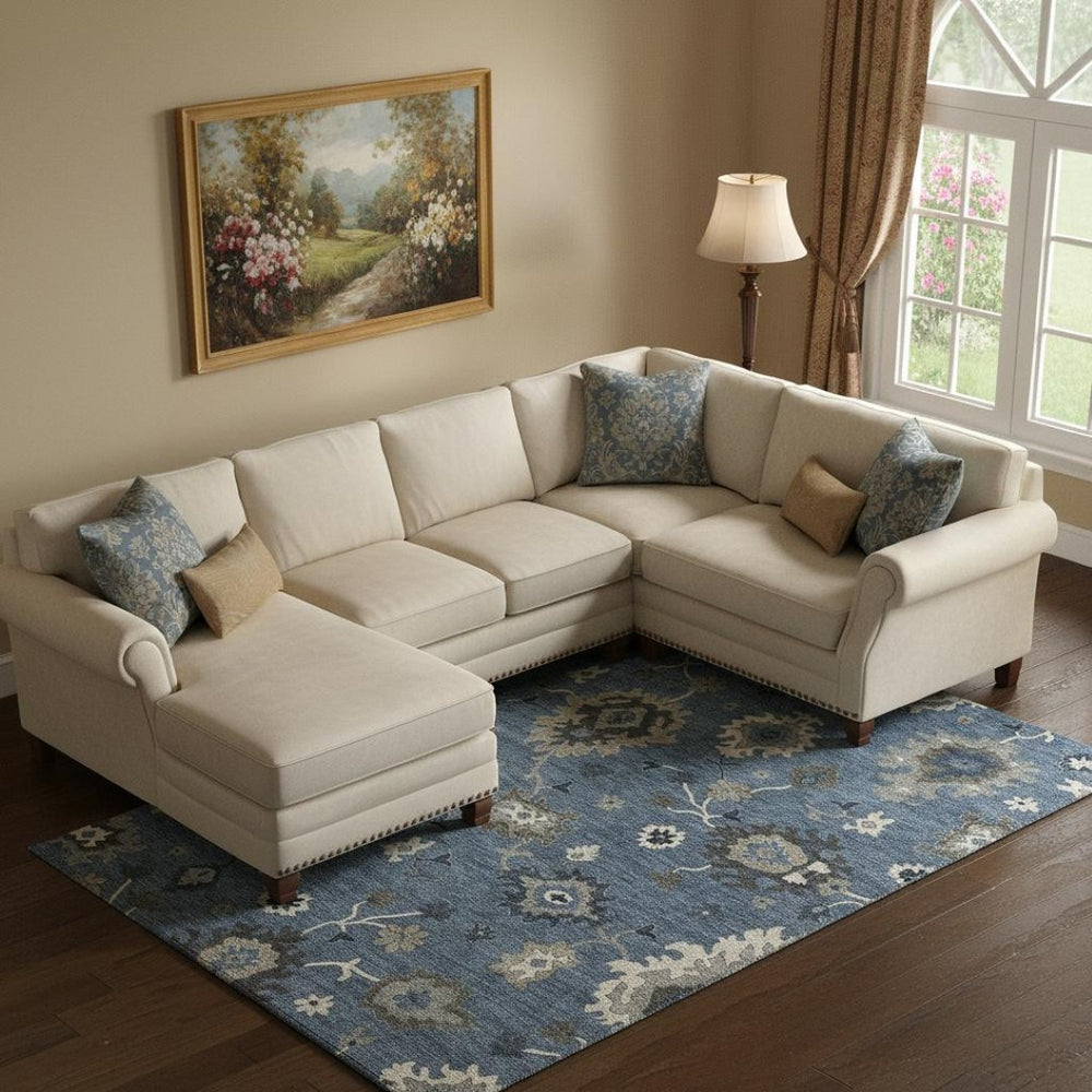 HomeRoots 10' X 14' Blue Gray Floral Medallion Area Rug - Washable, UV Protected, Durable for Family Spaces 663275