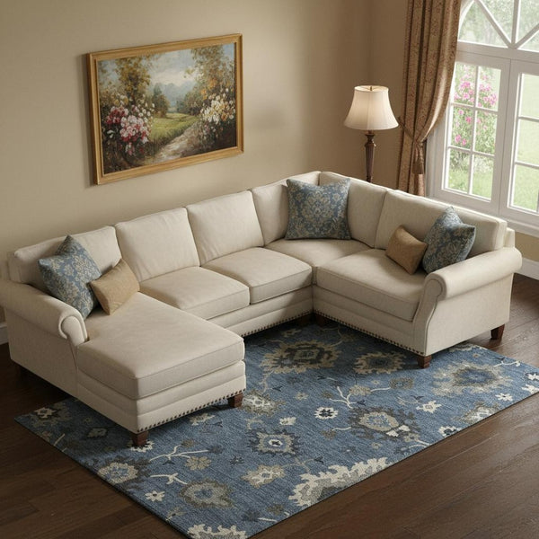 HomeRoots 10' X 14' Blue Gray Floral Medallion Area Rug - Washable, UV Protected, Durable for Family Spaces 663275