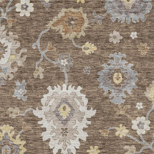 HomeRoots 5' X 8' Floral Medallion Area Rug in Chocolate, Gold & Gray - Washable, UV Protected, Stylish Comfort 663277
