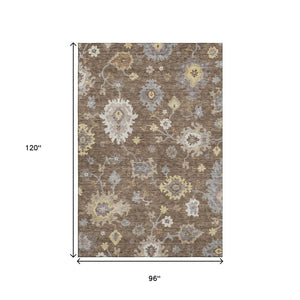 HomeRoots 8' X 10' Floral Medallion Washable Area Rug in Chocolate, Gold & Gray - UV Protection & Stain Resistant 663279