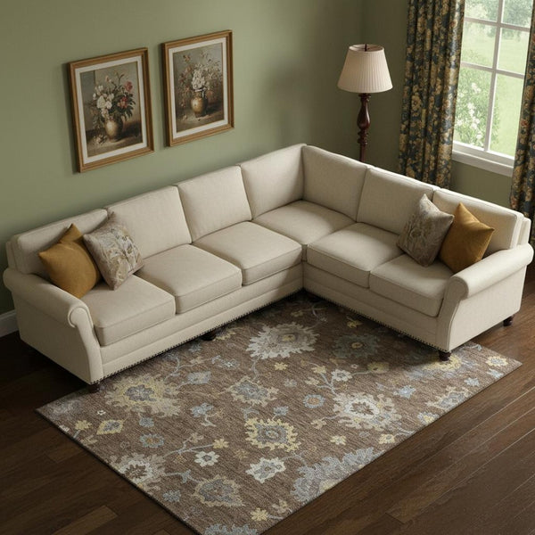HomeRoots 8' X 10' Floral Medallion Washable Area Rug in Chocolate, Gold & Gray - UV Protection & Stain Resistant 663279