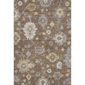 HomeRoots 8' X 10' Floral Medallion Washable Area Rug in Chocolate, Gold & Gray - UV Protection & Stain Resistant 663279