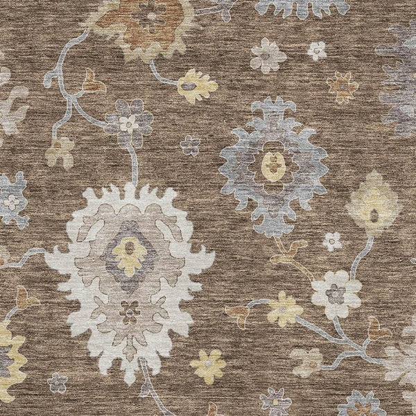 HomeRoots 8' X 10' Floral Medallion Washable Area Rug in Chocolate, Gold & Gray - UV Protection & Stain Resistant 663279