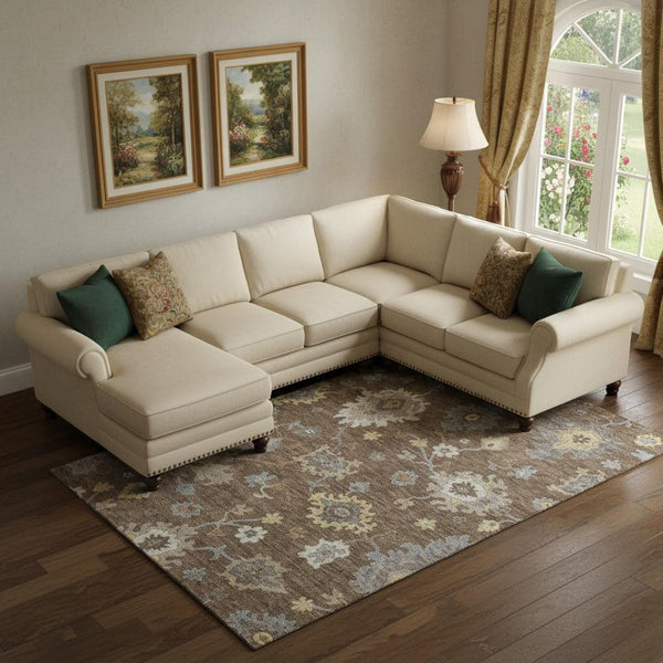 HomeRoots 9' X 12' Elegant Chocolate, Gold & Gray Floral Medallion Area Rug for High-Traffic Spaces & Style 663280