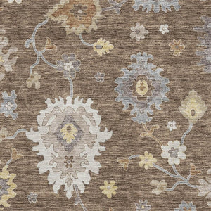 HomeRoots 9' X 12' Elegant Chocolate, Gold & Gray Floral Medallion Area Rug for High-Traffic Spaces & Style 663280