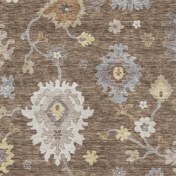 HomeRoots 9' X 12' Elegant Chocolate, Gold & Gray Floral Medallion Area Rug for High-Traffic Spaces & Style 663280