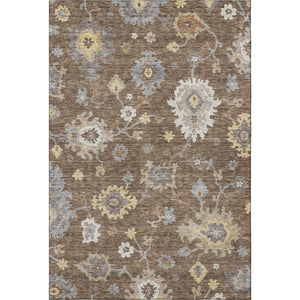 HomeRoots 9' X 12' Elegant Chocolate, Gold & Gray Floral Medallion Area Rug for High-Traffic Spaces & Style 663280