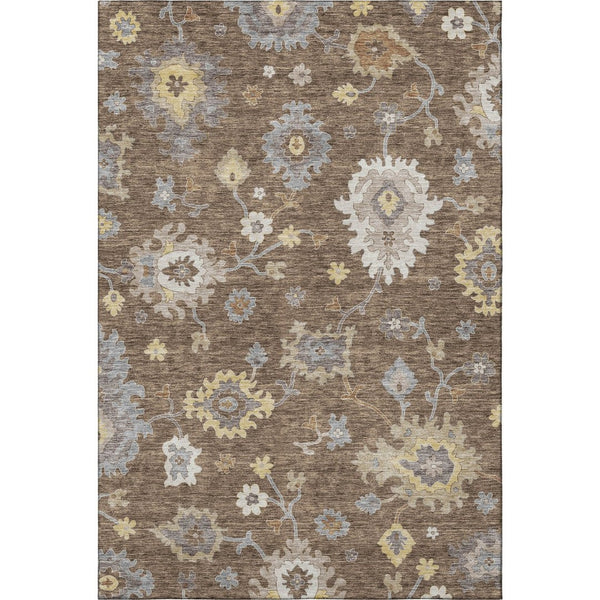 HomeRoots 9' X 12' Elegant Chocolate, Gold & Gray Floral Medallion Area Rug for High-Traffic Spaces & Style 663280