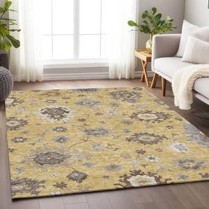 HomeRoots 5' X 8' Floral Medallion Area Rug in Gold, Gray & Ivory - Washable, UV Protected, Stain Resistant! 663283