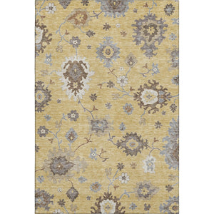 HomeRoots 5' X 8' Floral Medallion Area Rug in Gold, Gray & Ivory - Washable, UV Protected, Stain Resistant! 663283