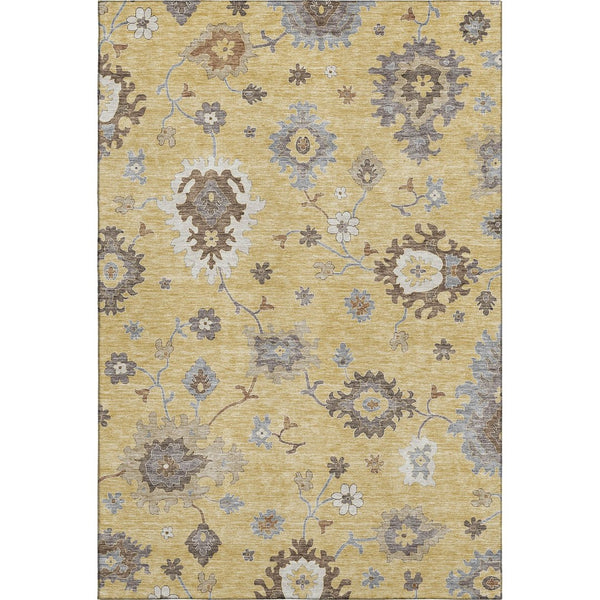 HomeRoots 5' X 8' Floral Medallion Area Rug in Gold, Gray & Ivory - Washable, UV Protected, Stain Resistant! 663283