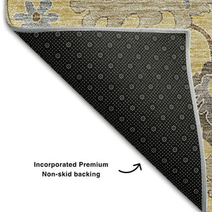 HomeRoots 5' X 8' Floral Medallion Area Rug in Gold, Gray & Ivory - Washable, UV Protected, Stain Resistant! 663283