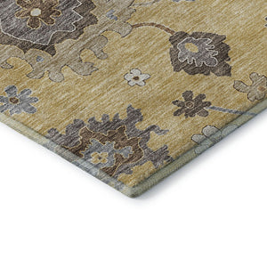 HomeRoots 5' X 8' Floral Medallion Area Rug in Gold, Gray & Ivory - Washable, UV Protected, Stain Resistant! 663283