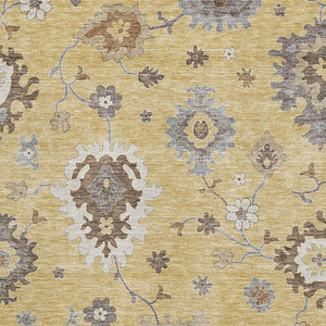 HomeRoots 5' X 8' Floral Medallion Area Rug in Gold, Gray & Ivory - Washable, UV Protected, Stain Resistant! 663283