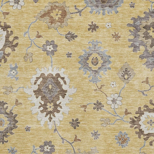 HomeRoots 5' X 8' Floral Medallion Area Rug in Gold, Gray & Ivory - Washable, UV Protected, Stain Resistant! 663283